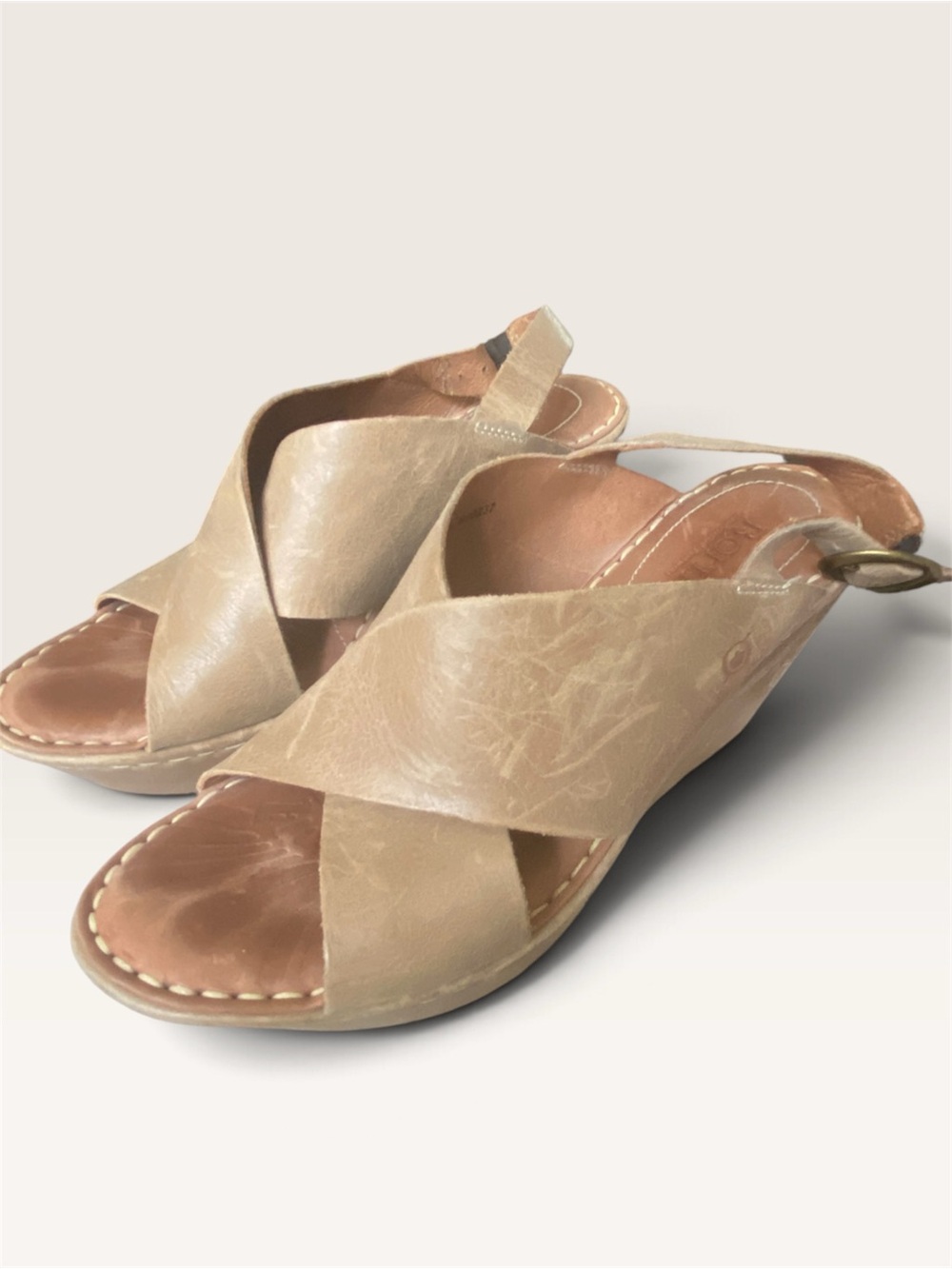 Børn Cecila Leather Crisscross Slingback Platform Wedge Sandals Size 9 - Picture 2 of 6